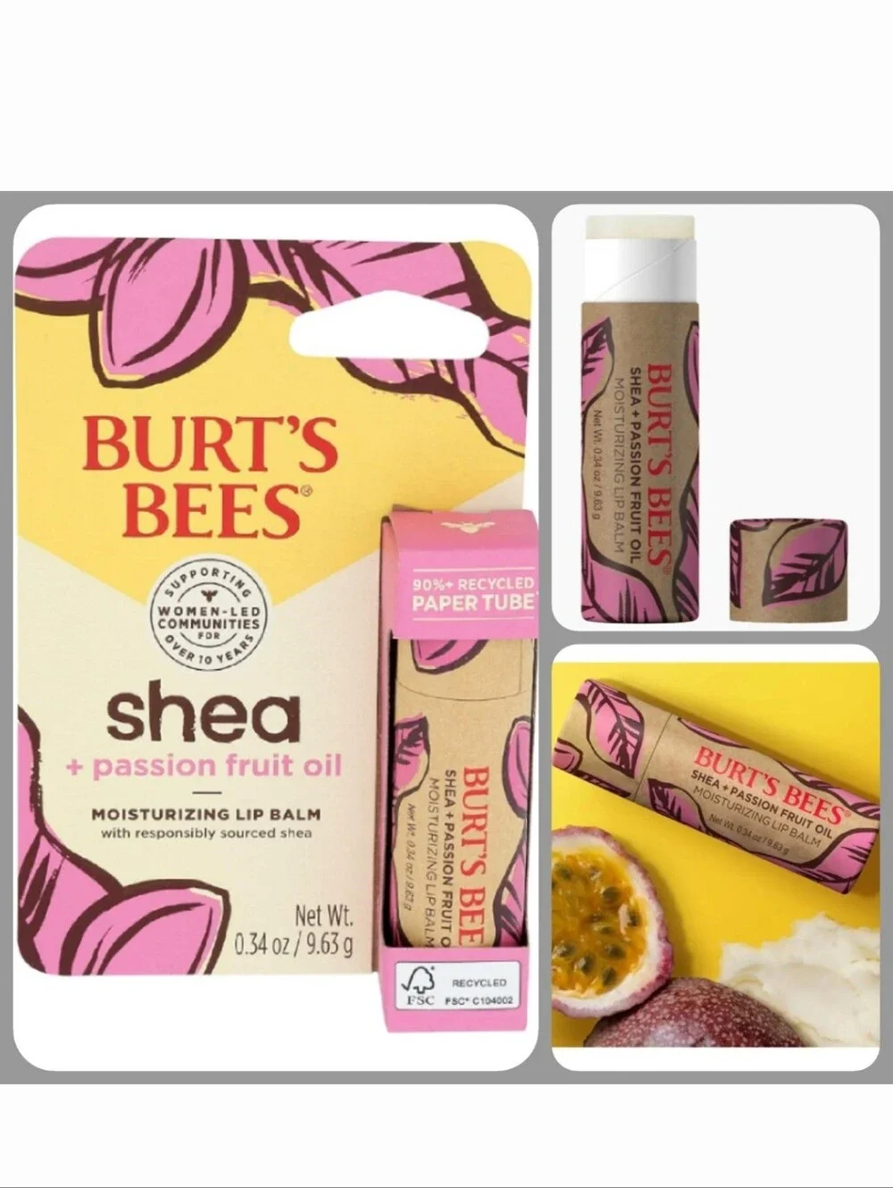*NEW*SEALED*Burt's Bees Shea + Passion Fruit Oil Moisturizing Lip Balm 0.34 Oz